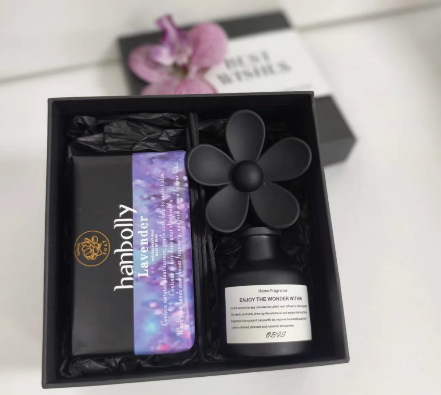 Premium Relaxation Gift Box with Black and Nude Claw Clips, Silk Eye Mask, Camellia Scent Diffuser,Flameless Aroma Diffuser