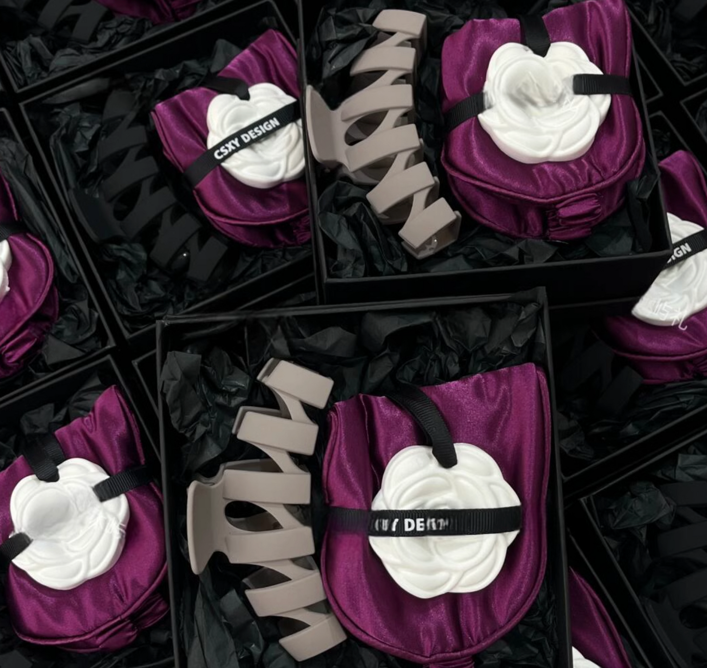 Premium Relaxation Gift Box with Black and Nude Claw Clips, Silk Eye Mask, Camellia Scent Diffuser,Flameless Aroma Diffuser