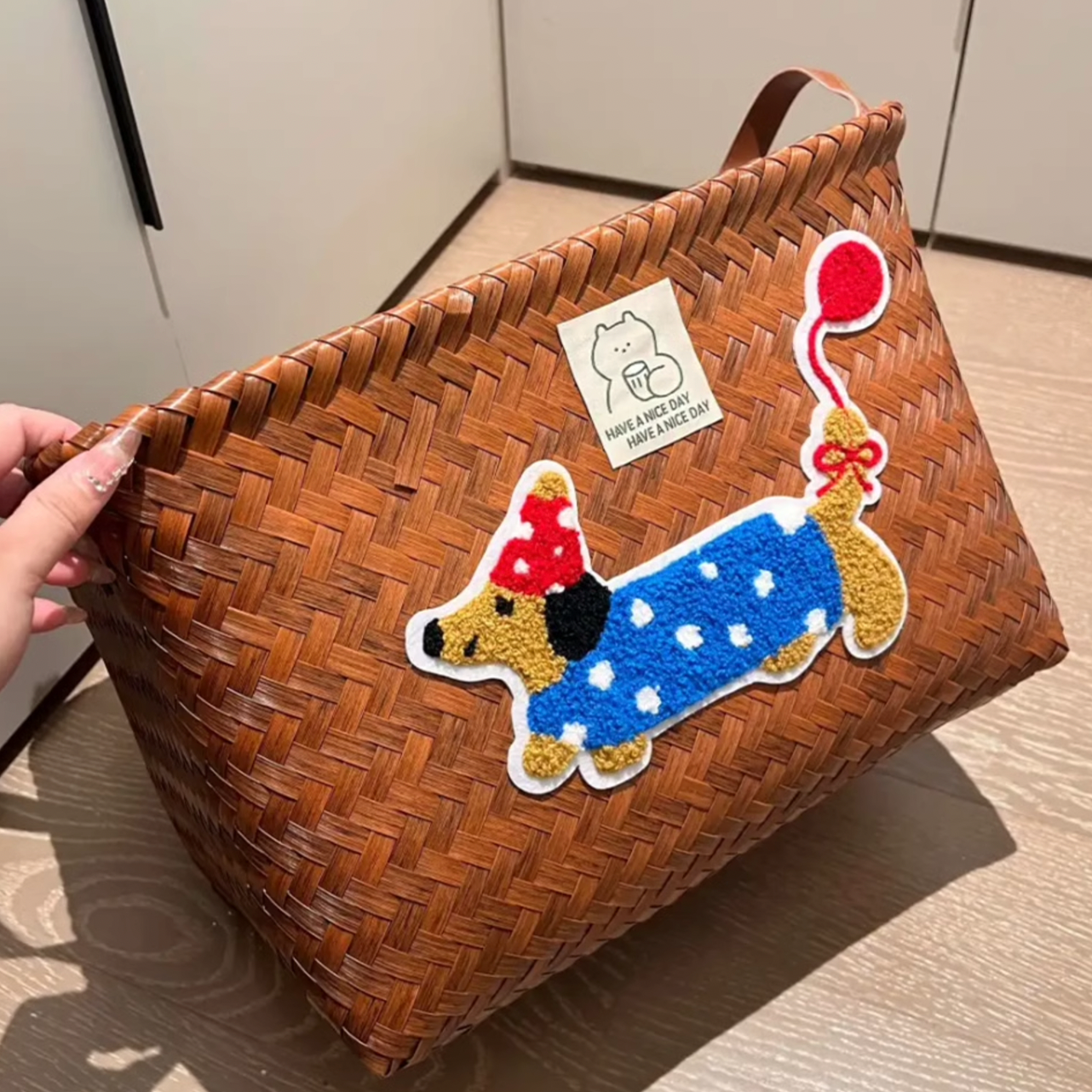 Handmade Waterproof Woven Storage Basket with Adorable Dachshund Design