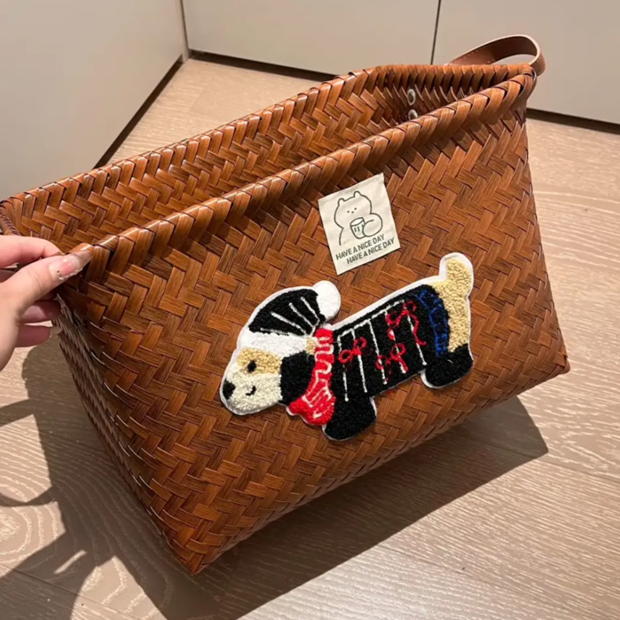 Handmade Waterproof Woven Storage Basket with Adorable Dachshund Design