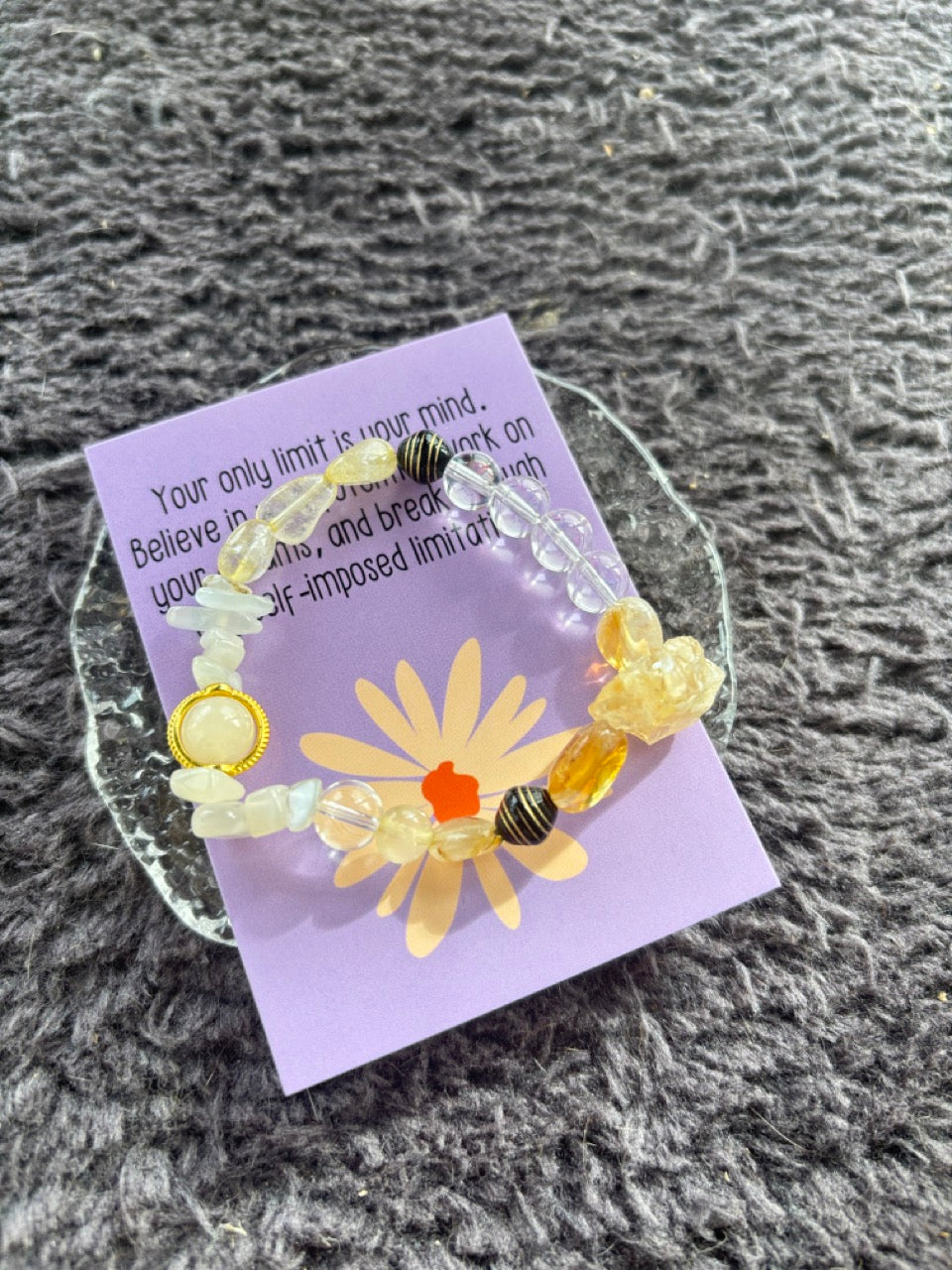 Citrine, Yellow Quartz, Moonstone and Crystal Bracelet
