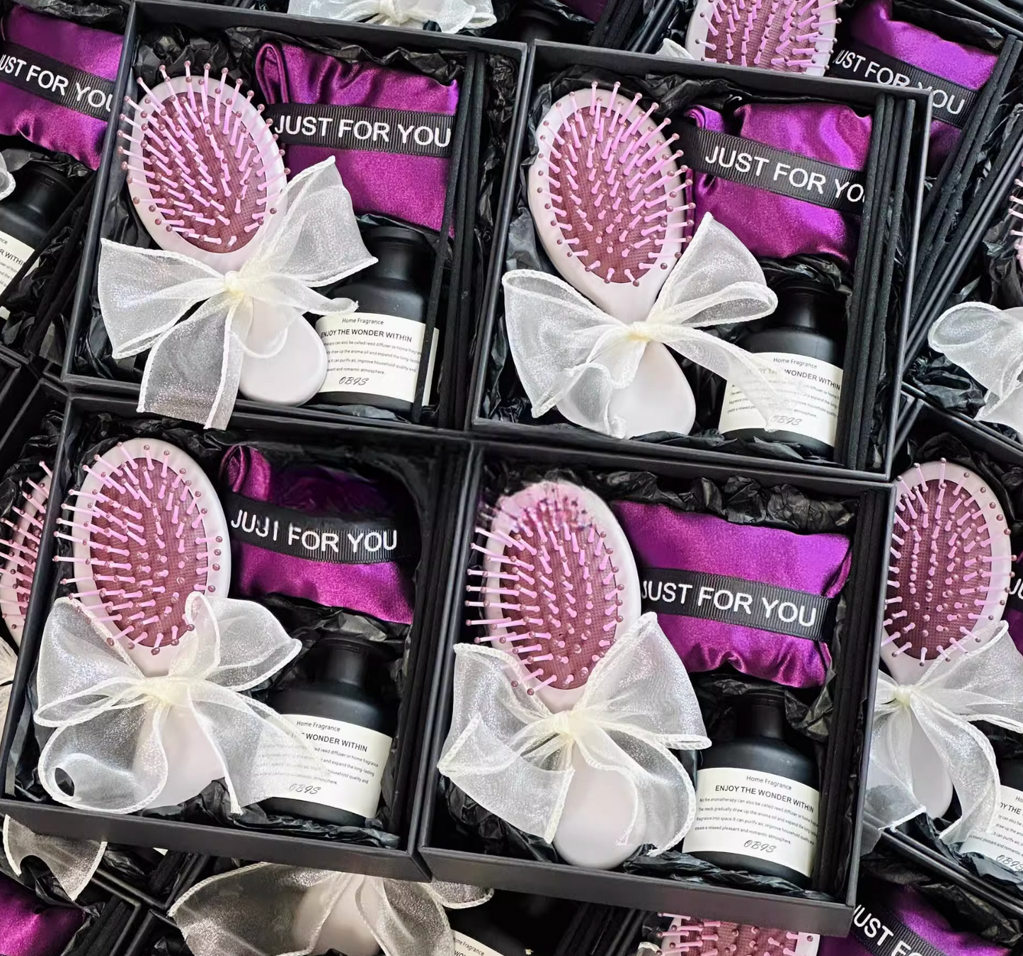 Premium Relaxation Gift Box with Black and Nude Claw Clips, Silk Eye Mask, Camellia Scent Diffuser,Flameless Aroma Diffuser