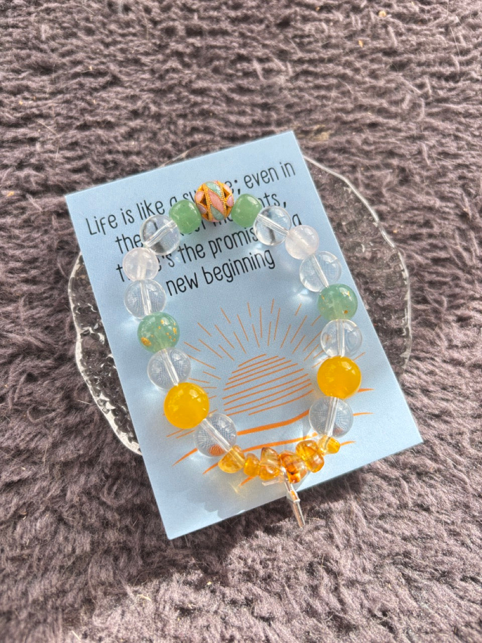 Yellow Agate and Jade Bracelet with Enamel Coloured Bead