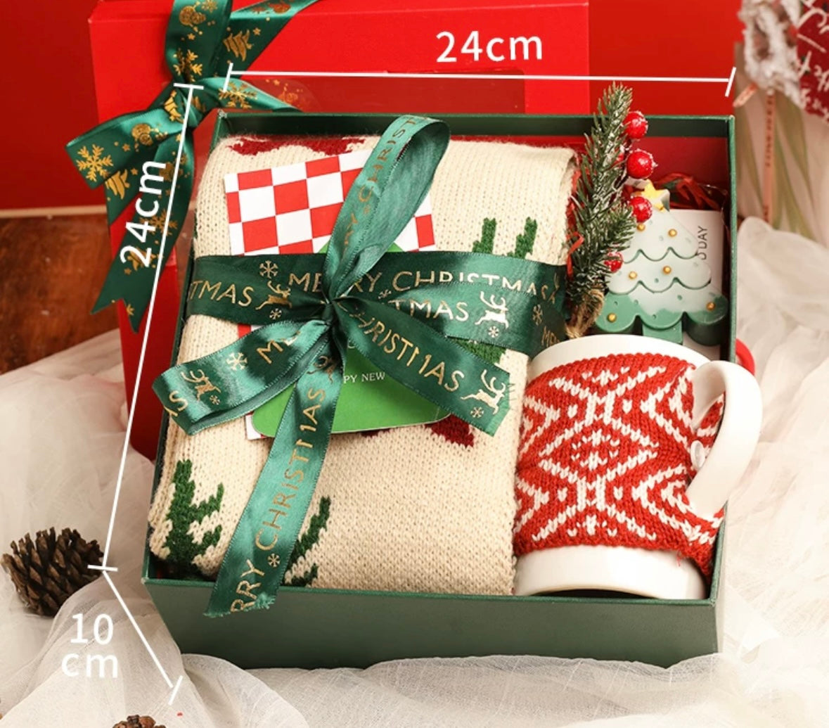 Christmas Gift Set of Scarf, Mug & Tree-Shape Candle