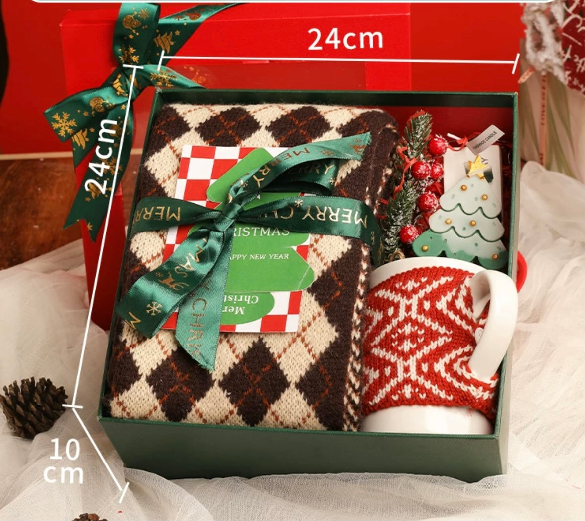 Christmas Gift Set of Scarf, Mug & Tree-Shape Candle