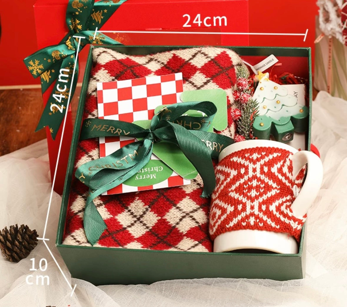 Christmas Gift Set of Scarf, Mug & Tree-Shape Candle