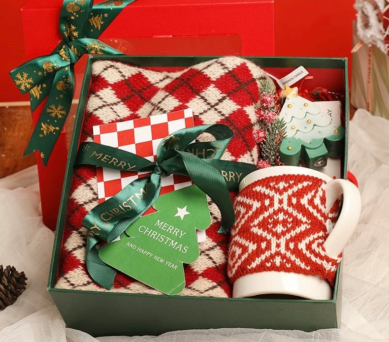 Christmas Gift Set of Scarf, Mug & Tree-Shape Candle