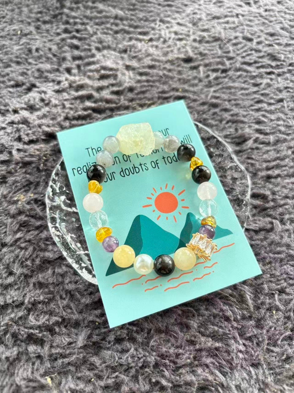 Citrine, Silver Sheen Obsidian, Pink Quartz and Crystal Bracelet