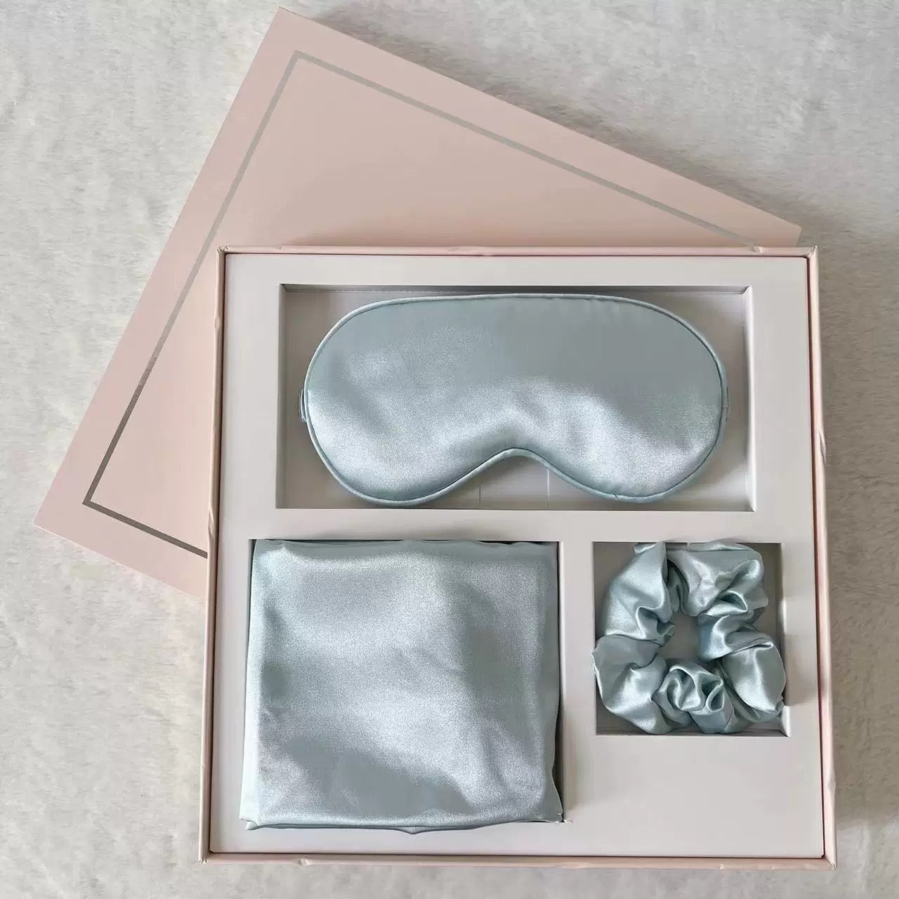 Silk Sleep Set Gift Box with Eye Mask, Pillowcase, and Scrunchie