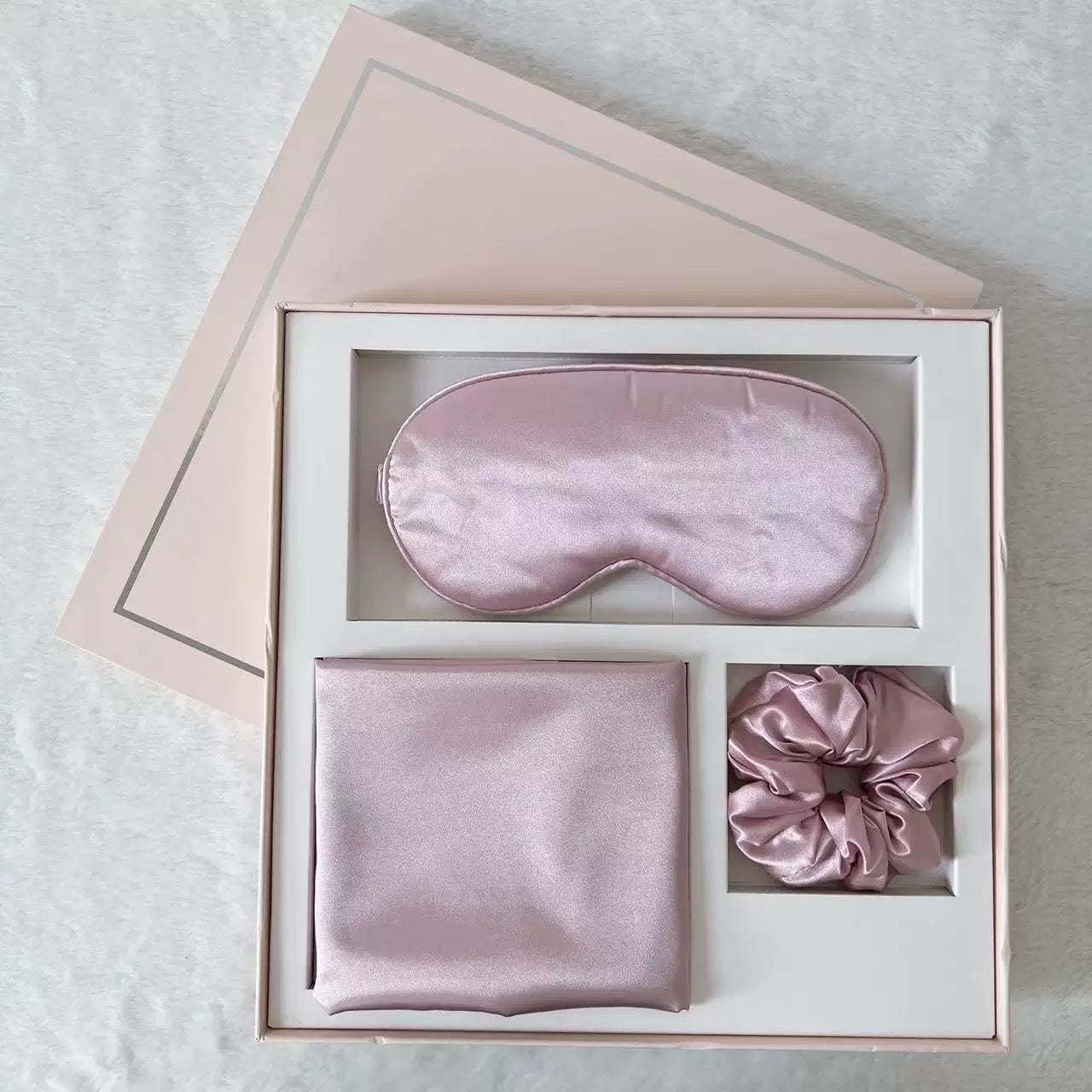 Silk Sleep Set Gift Box with Eye Mask, Pillowcase, and Scrunchie