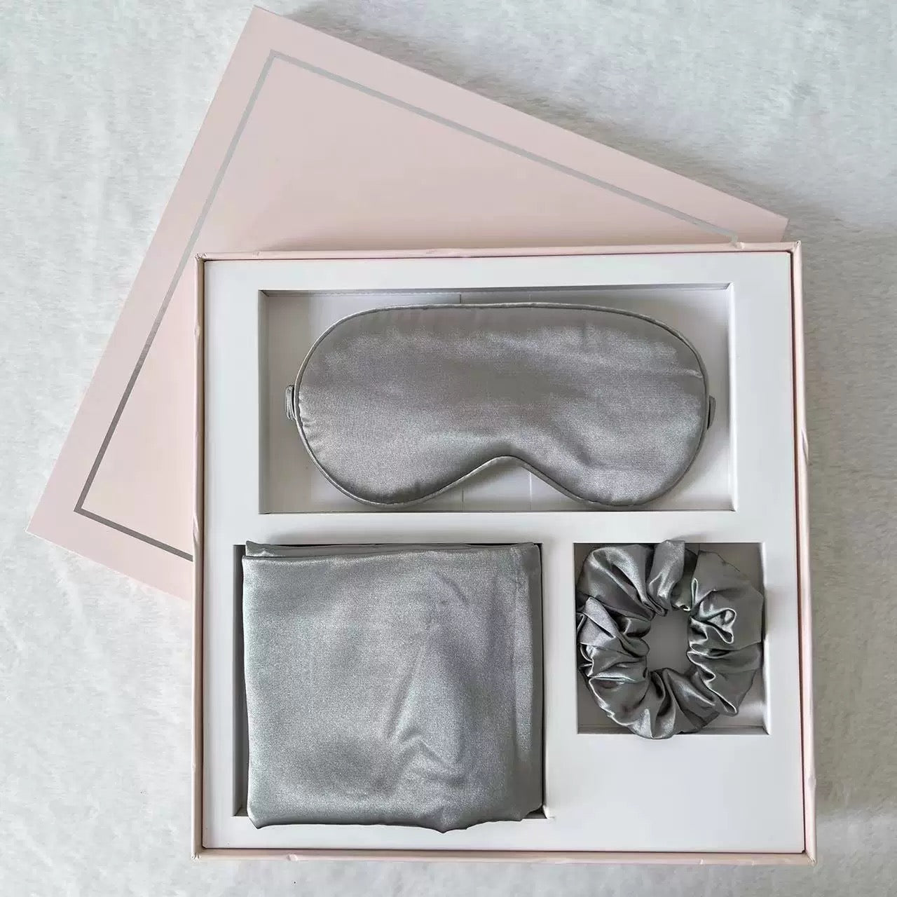 Silk Sleep Set Gift Box with Eye Mask, Pillowcase, and Scrunchie
