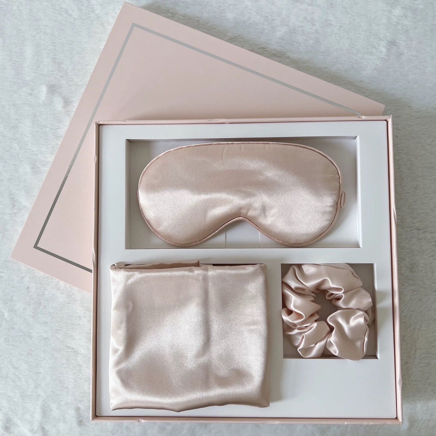 Silk Sleep Set Gift Box with Eye Mask, Pillowcase, and Scrunchie
