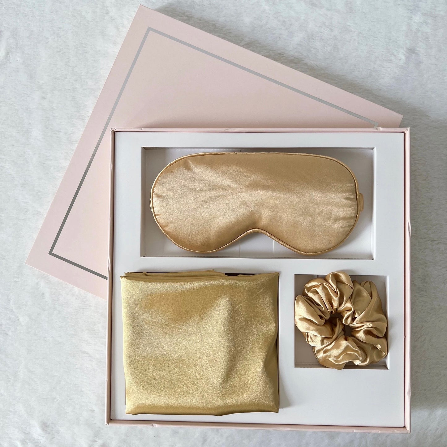 Silk Sleep Set Gift Box with Eye Mask, Pillowcase, and Scrunchie