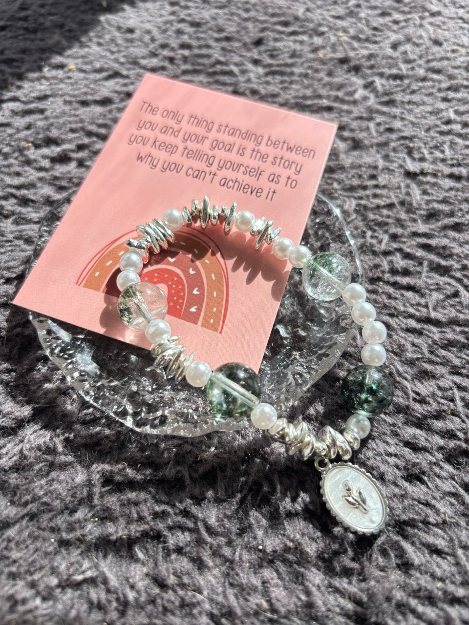 Green Phantom and Crystal Bracelet with Tulip and Pearl Accessories