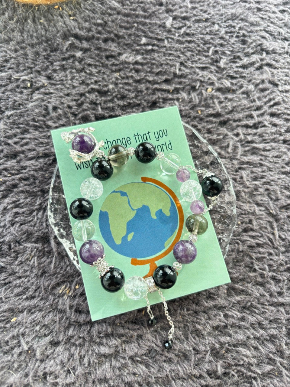 Mystical Obsidian, Amethyst, Smokey Quartz Bracelet
