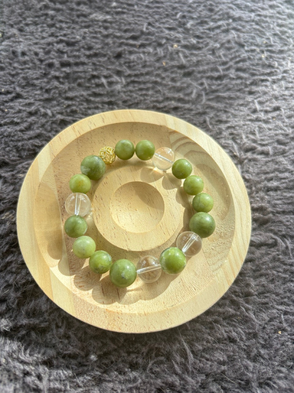 Olivine Bracelet with Clear Crystal and Gold Bead Accessory