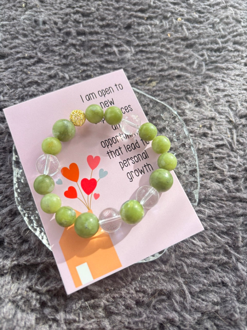Olivine Bracelet with Clear Crystal and Gold Bead Accessory