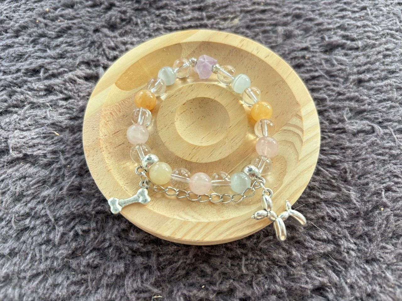 Pink Quartz, Amethyst, Citrine, Moonstone Balloon Dog Bracelet