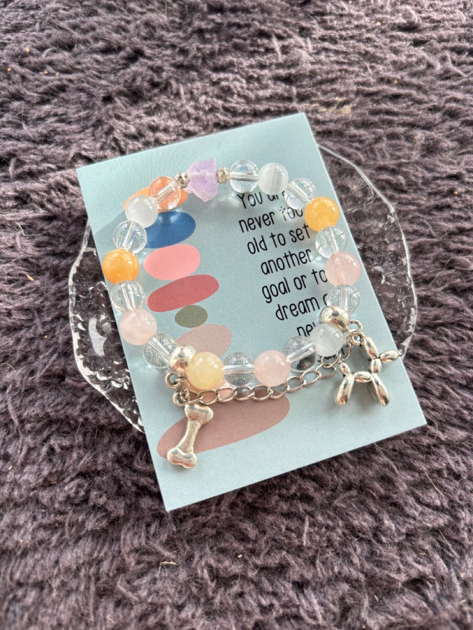 Pink Quartz, Amethyst, Citrine, Moonstone Balloon Dog Bracelet