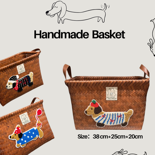 Handmade Waterproof Woven Storage Basket with Adorable Dachshund Design