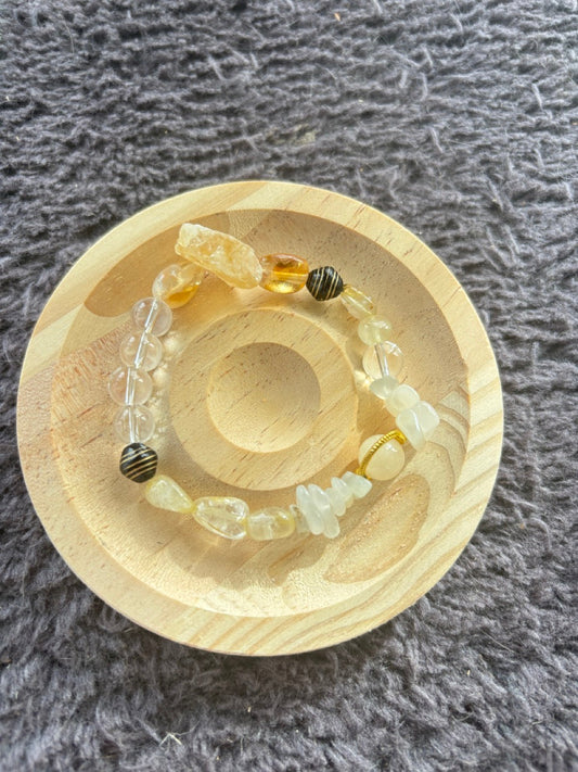 Citrine, Yellow Quartz, Moonstone and Crystal Bracelet