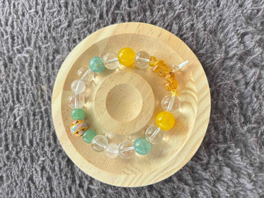Yellow agate, jade, enamel bead bracelet with clear crystal