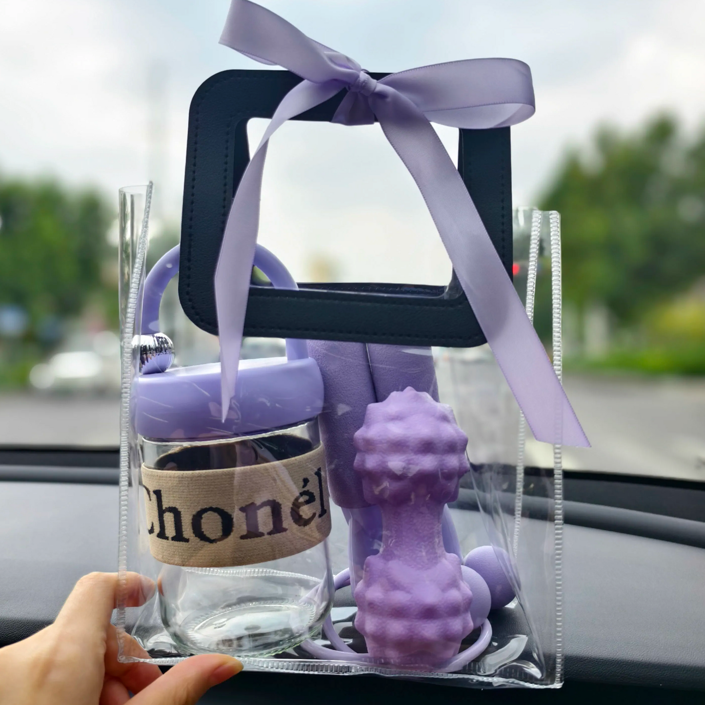 Yoga & Fitness Gift Bag with Cold Water Bottle, Fascia Massage Ball, and Ropeless Jump Rope
