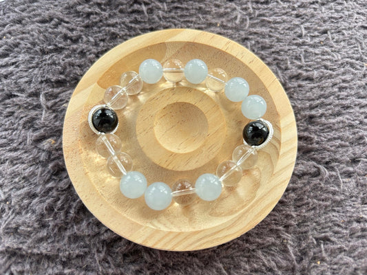 Aquamarine, Obsidian and Crystal Bracelet