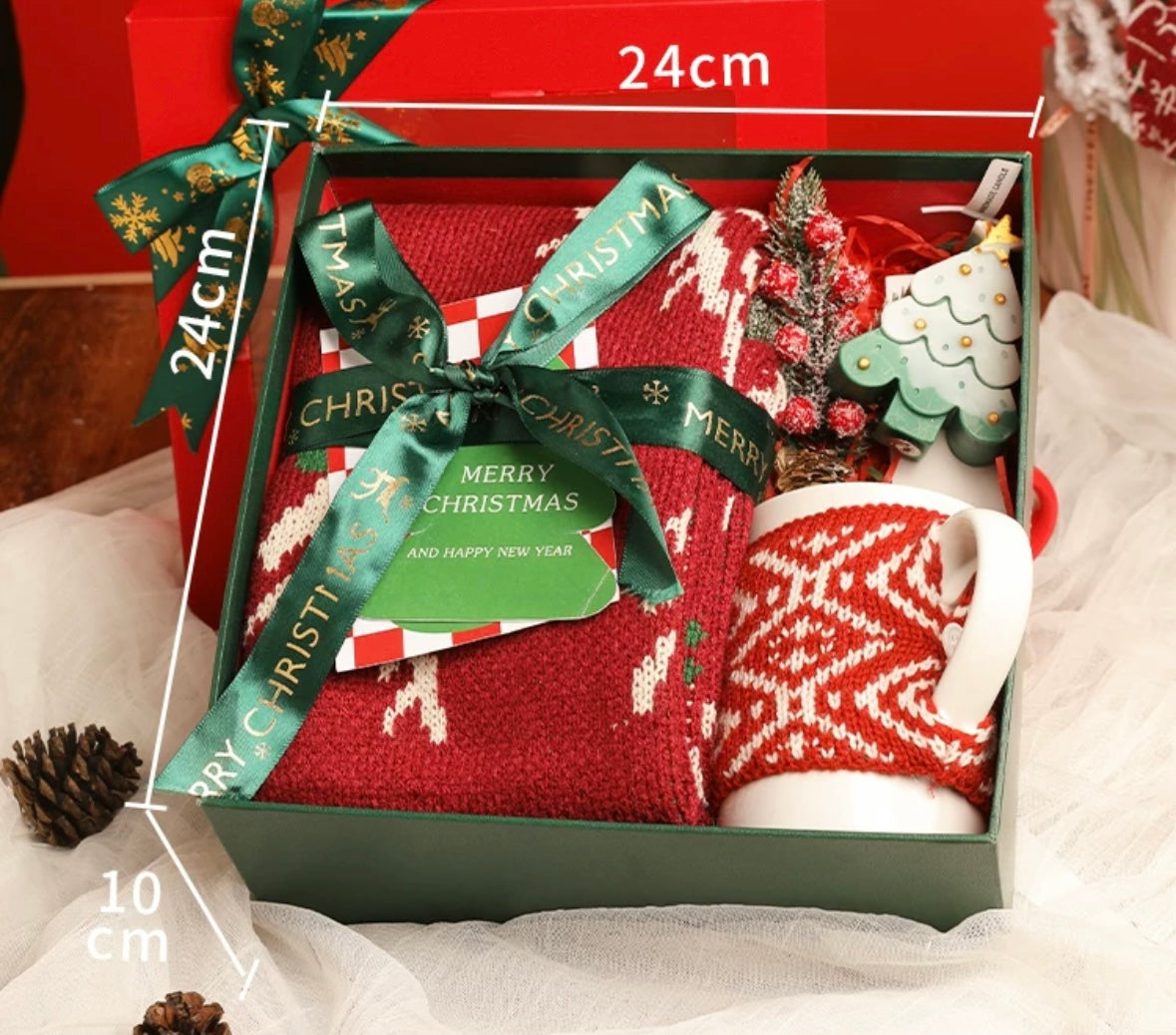 Christmas Gift Set of Scarf, Mug & Tree-Shape Candle