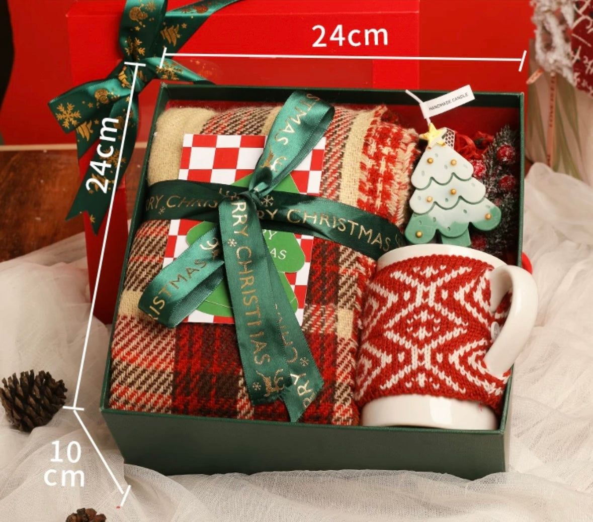 Christmas Gift Set of Scarf, Mug & Tree-Shape Candle
