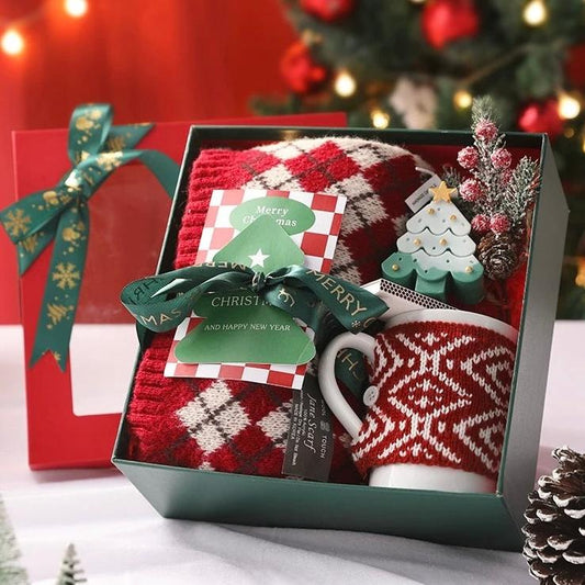 Christmas Gift Set of Scarf, Mug & Tree-Shape Candle
