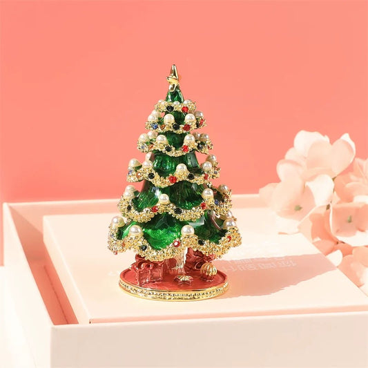 Christmas Tree-Shaped Enamel Jewelry Box