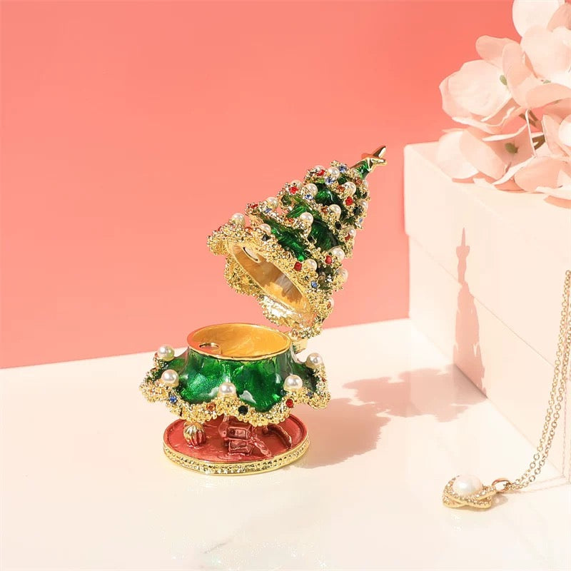 Christmas Tree-Shaped Enamel Jewelry Box