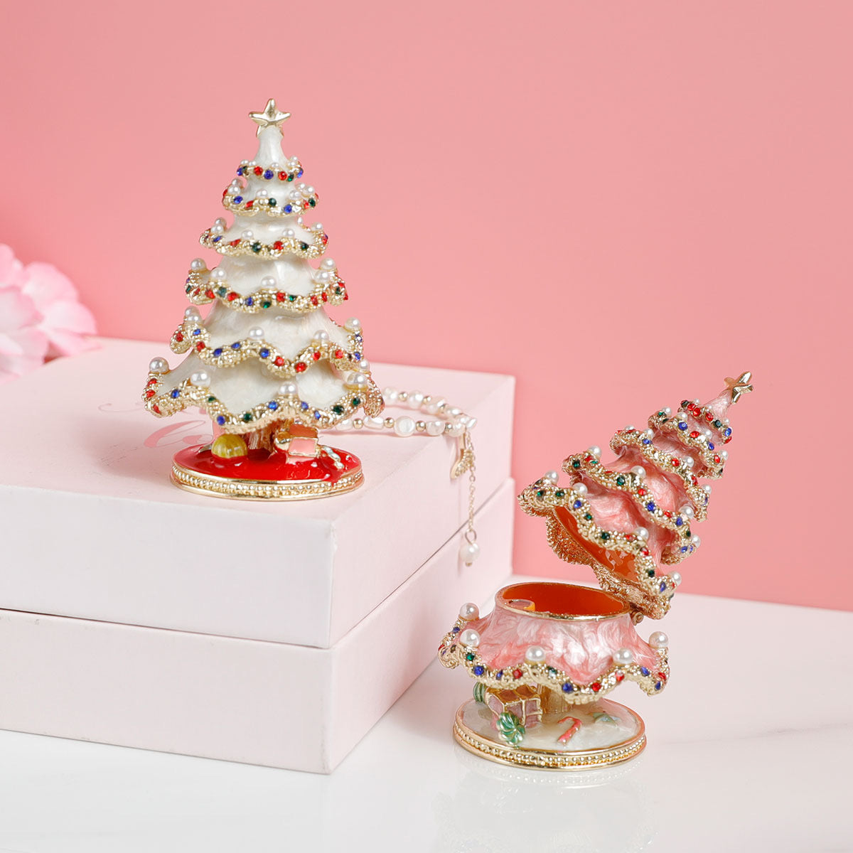 Christmas Tree-Shaped Enamel Jewelry Box