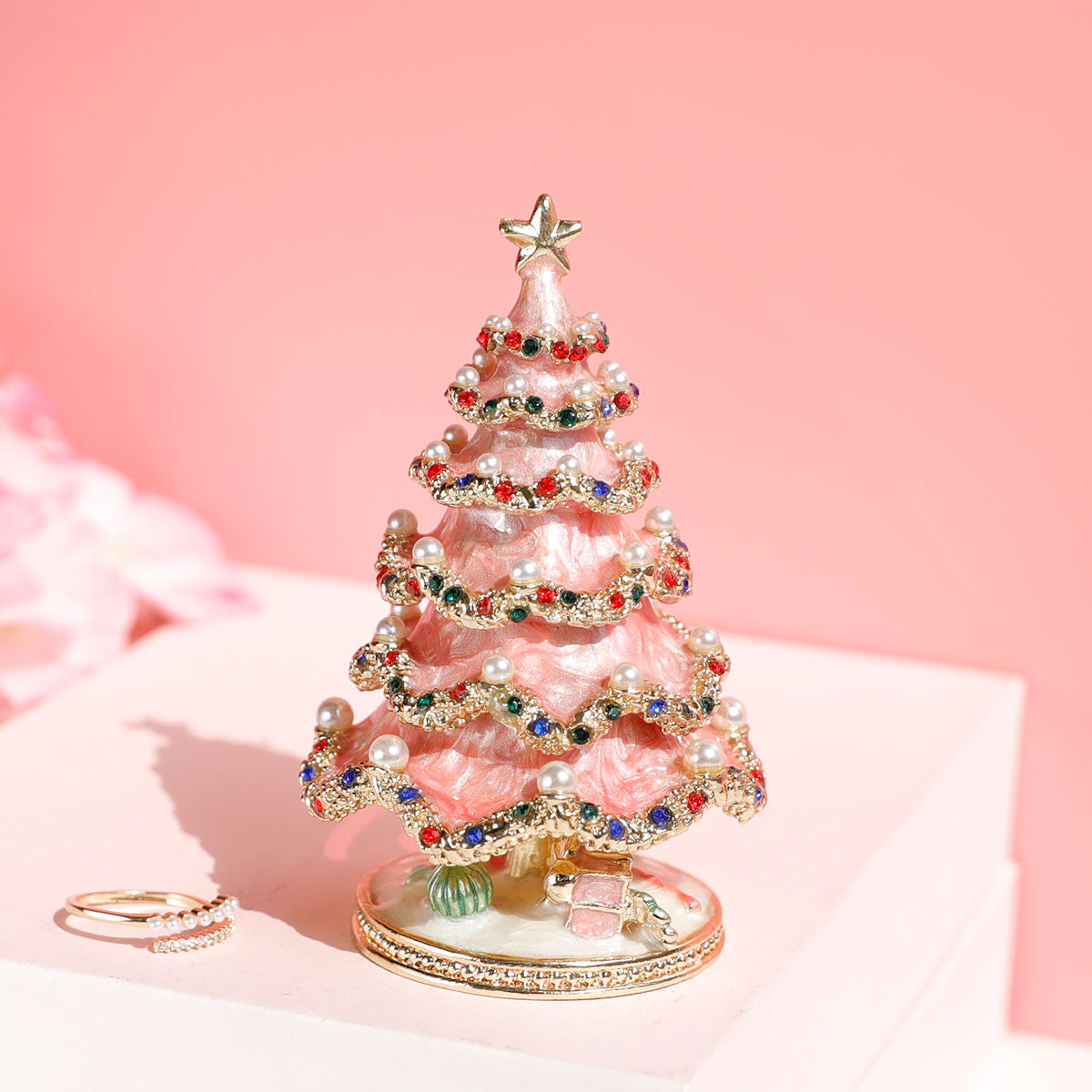 Christmas Tree-Shaped Enamel Jewelry Box