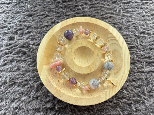 Pink Quartz and Amethyst Crystal Bracelet with Gold Tail Accessories