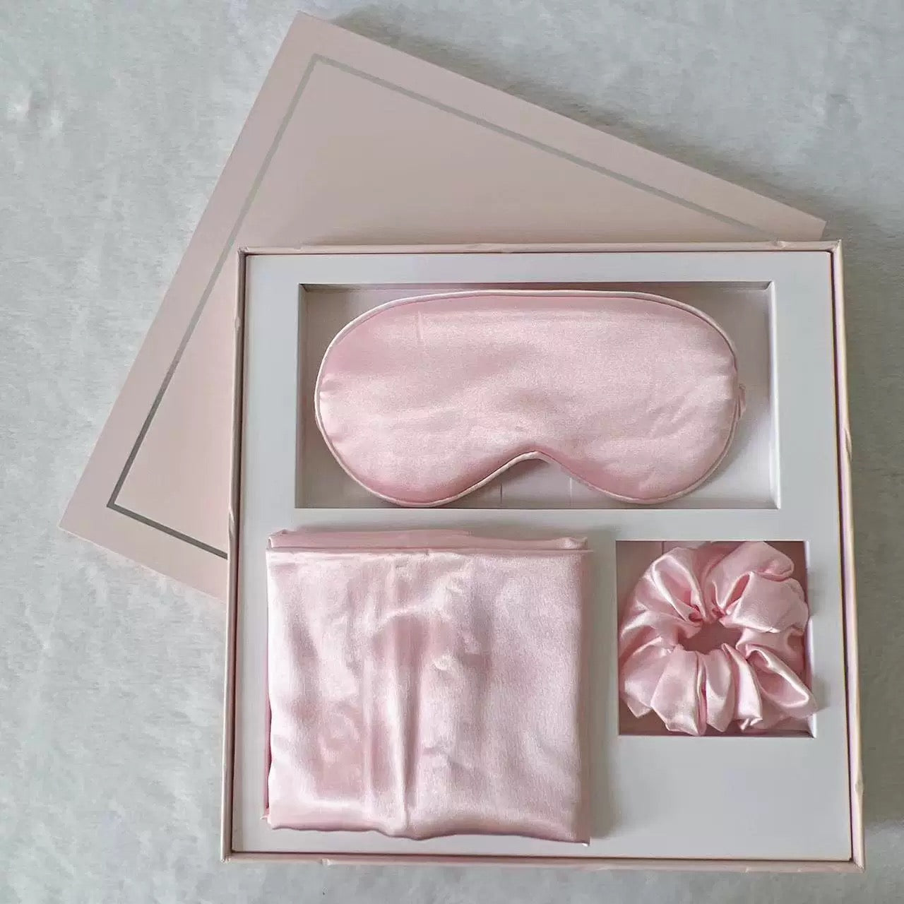 Silk Sleep Set Gift Box with Eye Mask, Pillowcase, and Scrunchie
