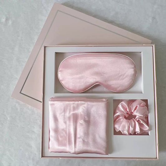 Silk Sleep Set Gift Box with Eye Mask, Pillowcase, and Scrunchie