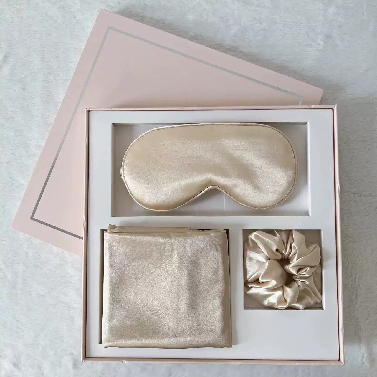 Silk Sleep Set Gift Box with Eye Mask, Pillowcase, and Scrunchie