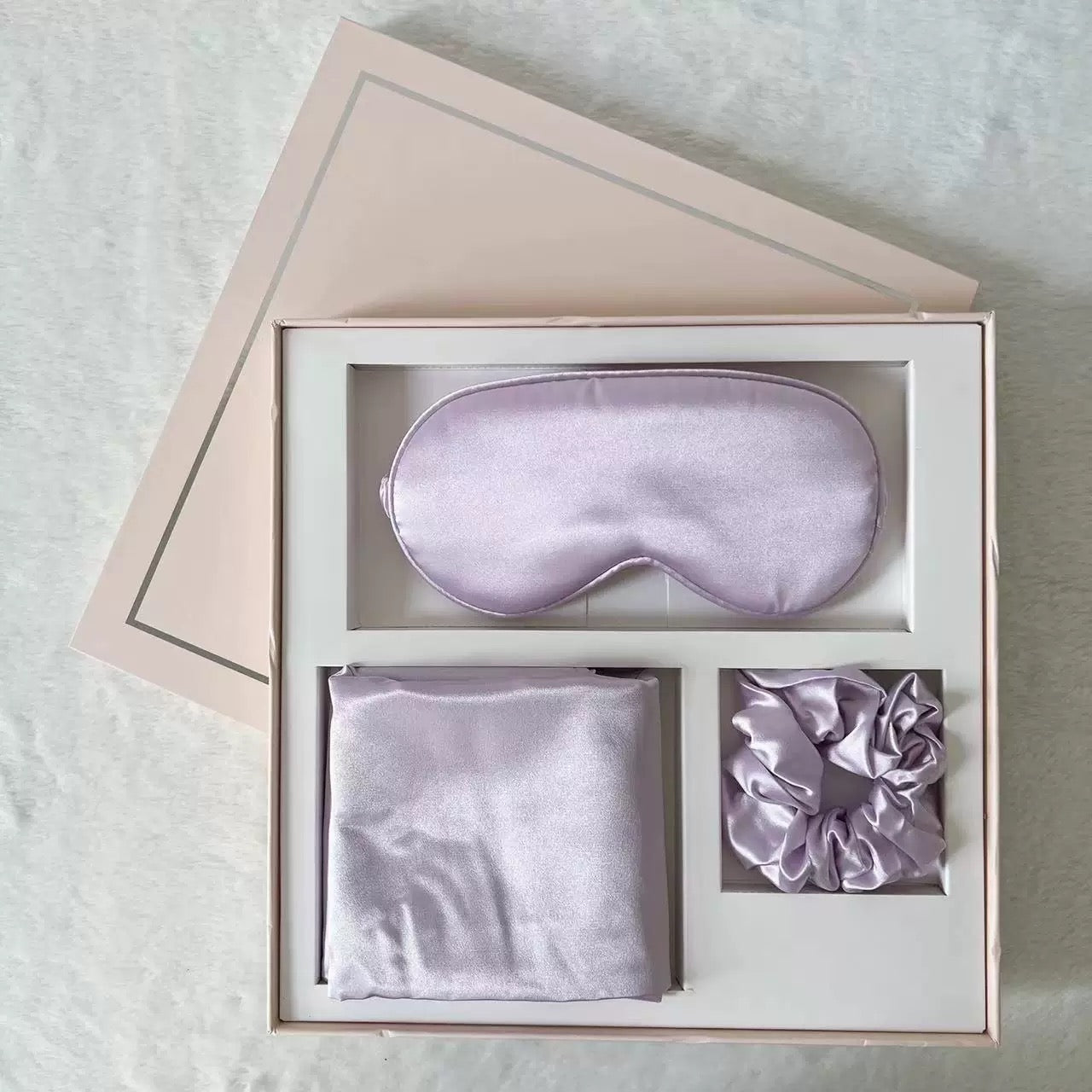 Silk Sleep Set Gift Box with Eye Mask, Pillowcase, and Scrunchie