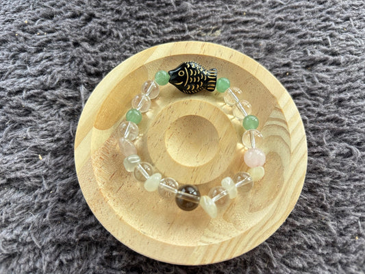 Jade, Crystal and Citrine Bracelet with Fish Decoration
