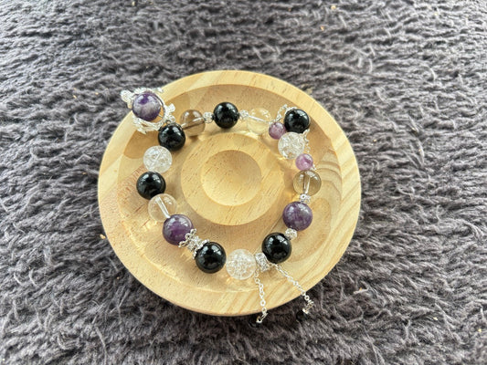 Obsidian, Amethyst, Smokey Quartz Bracelet