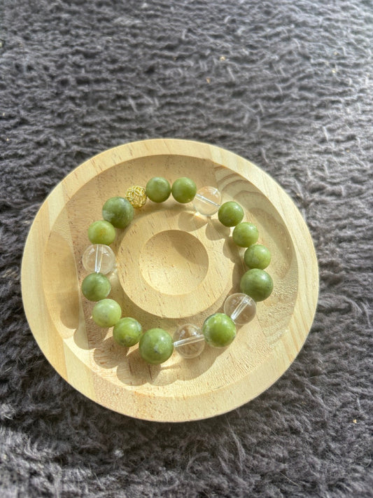 Olivine Bracelet with Clear Crystal and Gold Bead Accessory 