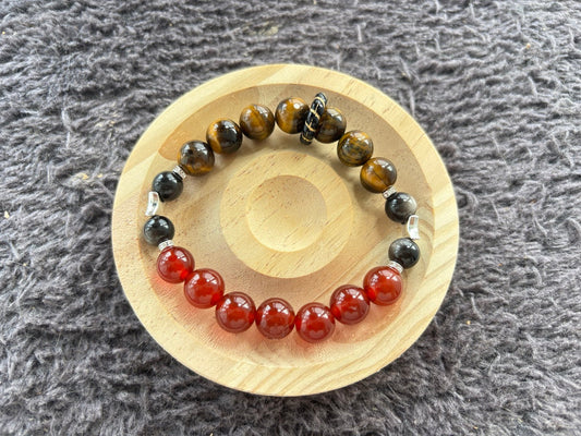 Red Agate, Tiger’s Eye and Silver Sheen Obsidian Bracelet