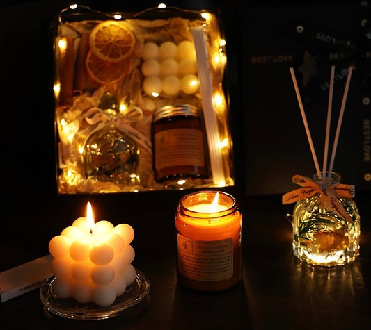 Winter Candles and Diffuser Set With Cinnamon & Dried Lemon Slices Decoration